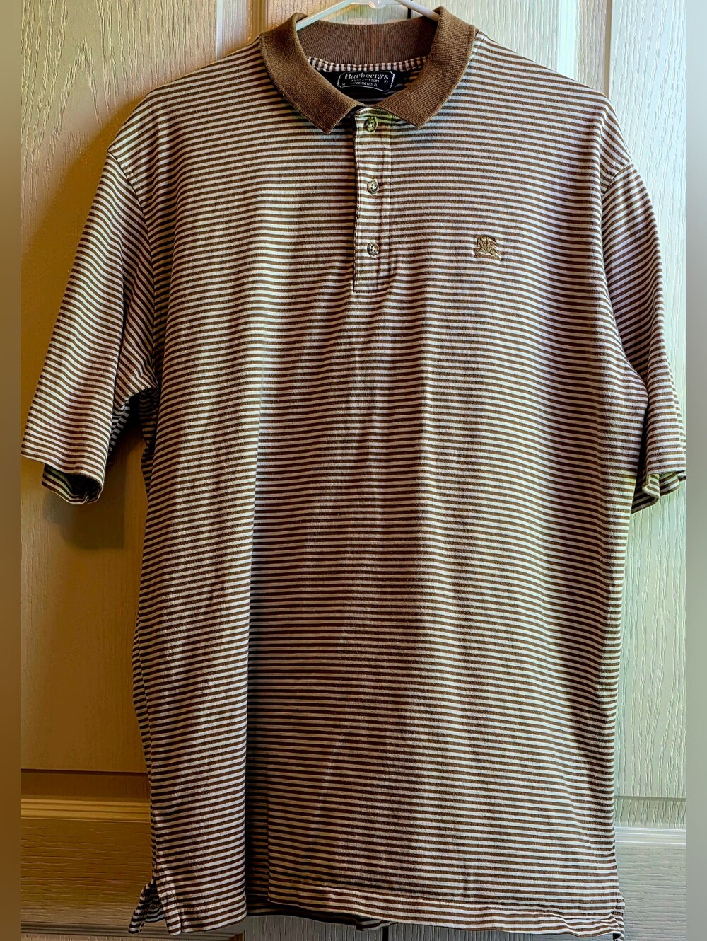 Burberrys Men's XL Tan & White Striped Polo